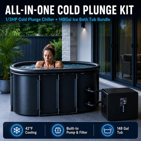 Cold Plunge Tub Built for Home Recovery, 1/3HP Chiller, 148 Gallon Capacity, Down to 42°F