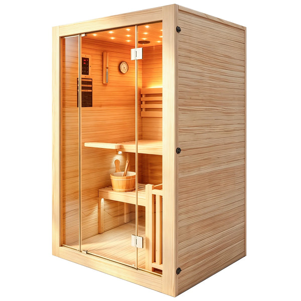 Traditional Steam Sauna Designed for Home Use, Chile Pine Wood, 3000W Heater, LED Lights, Built-In Speakers